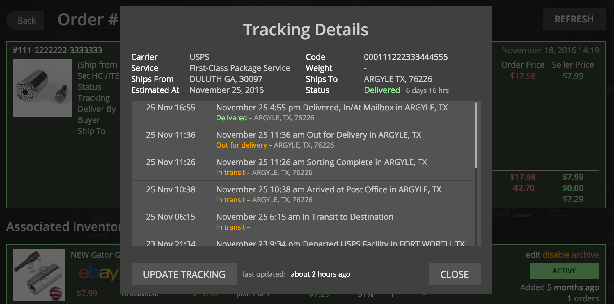 Tracking details